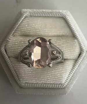 Delicate Pink Oval Gemstone Ring in Silver Setting Size 9 thumbnail 1