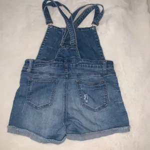 I & M Jeans short overalls bib distressed womens size L juniors stretchy thumbnail 2