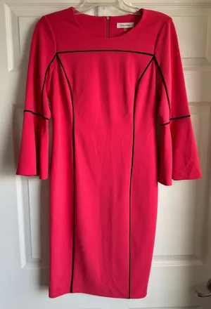 Calvin Klein Pink Coral 3/4 Bell Sleeve Women's Dress Size 6 thumbnail 2