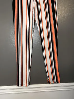 Rainbow Sandals Rainbow Pants Womens Small Black White Orange Stripe Leggings Made USA Pull On thumbnail 6