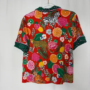 Beauty Sleep Social Zoo Fruit Pattern Short Sleeve Button Pajama Top NWT Small thumbnail 5