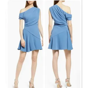 Elliatt Blue Cassini Ruched Wrap Dress M Wedding Guest Party Asymmetric Knit thumbnail 2