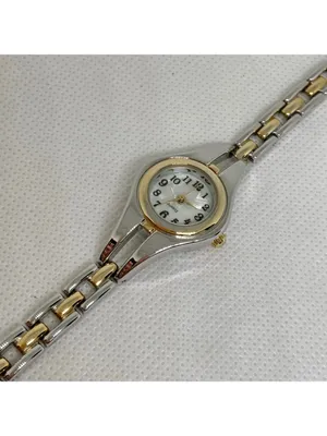 Women’s silver gold tone watch quartz 22mm mop dial links bracelet 6.5” running thumbnail 2