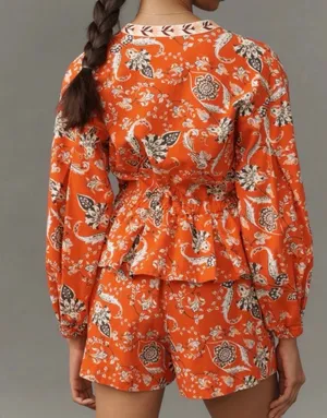 Farm Rio Button Front Balloon Sleeve Printed Romper, Size L thumbnail 5
