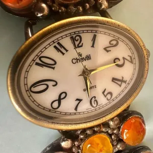 Vintage Cheval Quartz Agate Stone Cuff Watch thumbnail 13