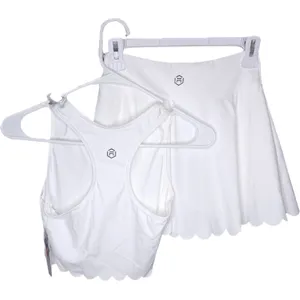 NWT Womens Tennis Skirt Set Built-In Shorts Scalloped Active Set White XS thumbnail 8