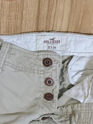 Hollister Men's Cargo Pants Beige Cotton Canvas Button Regular Fit Straight Leg thumbnail 3