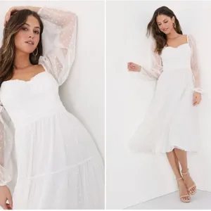 COPY - LULU's Bridal Shower Reception Swiss Dot Romantic Long Sleeve Midi Dress thumbnail 2