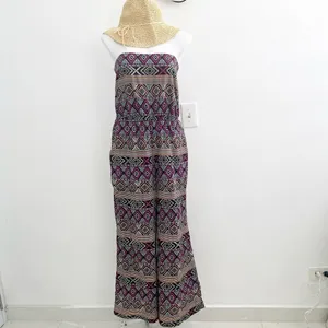 Retro Palazzo Wide Leg Jumpsuit Romper Purple LARGE Bohemian Tribal Tube Y2K thumbnail 2