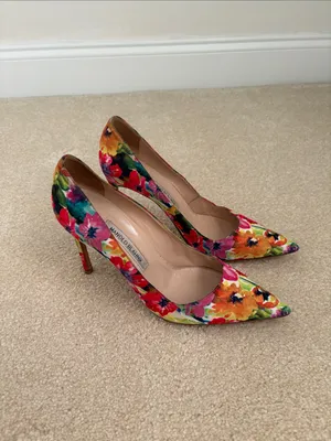Manolo Blahnik BB Pumps Heels Women’s 39.5 9.5 Floral Stiletto Pink Red Satin thumbnail 3