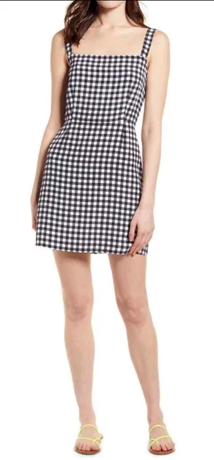 bp Black and White Gingham Square-Neck Mini Dress, Small thumbnail 1