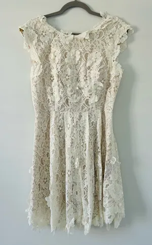 ASOS Off White All Lace Floral Appliqué Cap Sleeve A Line V Back Mini Dress 8 thumbnail 1