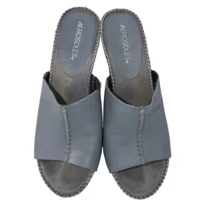 Aerosoles Birthstone Blue-Gray Leather Suede Wedge Slide Sandals Women Size 9 M thumbnail 3