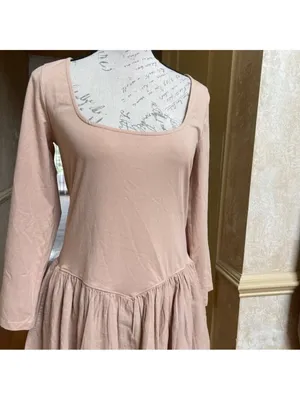 Free People Onda Dropped waist Long Sleeve Stretch Cotton Dress Square neck Sz L thumbnail 7