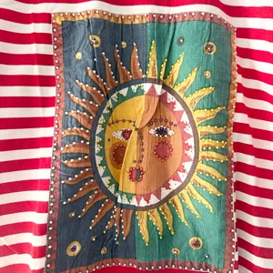I AM Vintage Red White Stripe Sun Moon Embroidered Beaded Cotton Y2K Small 3D thumbnail 5