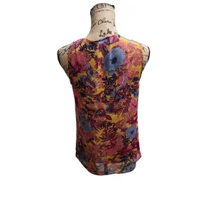 LOFT Vibrant Floral Pleated Tank‎ Top Sleeveless Blouse Summer Boho Chic thumbnail 2