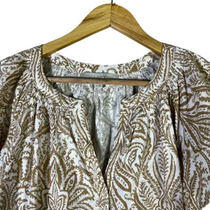LOFT Floral Flutter Sleeve V-Neck Top Brown Cotton Tropical Boho Coastal Size M thumbnail 3