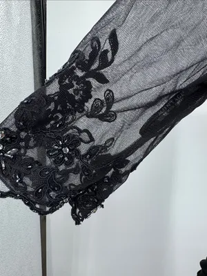Mon Cheri Black Lace Sleeve Ruched Evening Gown sequin beaded 16 wedding mother thumbnail 6