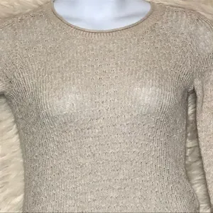 Hollister Oatmeal Lace Trim Sweater XS Lightweight Crewneck thumbnail 6