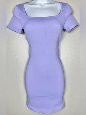 OQQ Lavender/Lilac Square Neck Ribbed Mini Bodycon Dress Size Small thumbnail 2