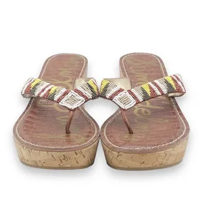 Sam Edelman Rosa Nude Ginger Beaded Thong Cork Wedge Sandal Flip Flop Size 8.5 thumbnail 9