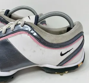 Nike White Pink Silver Leather Golf Shoes Womens Size 6 *READ* thumbnail 2
