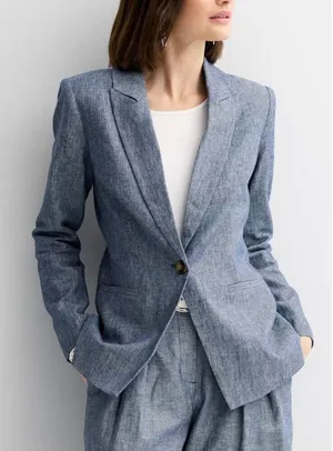 Loft denim chambray single button mid length blazer size 6 thumbnail 1