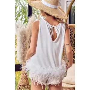 BiBi French Terry‎ Faux Feather Bottom Back Tied Top thumbnail 2