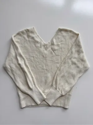 Anthropologie Cream V-neck Waffle Knit Cotton Oversized Pullover Sweater Small thumbnail 7