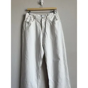 ZARA Women's White‎ High Rise Flare Wide Leg Denim Jeans Size 12 Classic Y2K thumbnail 4