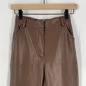 Meshki Tyra Straight Leg Pants Womens XS Faux Leather‎ Chocolate Brown High Rise thumbnail 3