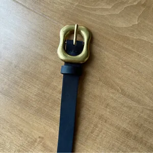 H&M Black Faux Leather Belt with Gold Buckle, Size Medium thumbnail 3