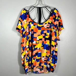 Cato Plus Size Multicolored Art Deco Funky Pattern Open Cutout Back Blouse 26/28 thumbnail 6