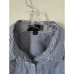 J. Crew Tie Waist Shirt Knee Length Dress Striped Navy Blue White Size 12 thumbnail 5
