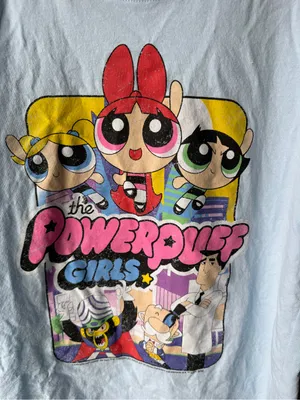 Powerpuff Girls Graphic Tee Light Blue Cartoon Shirt Medium thumbnail 2
