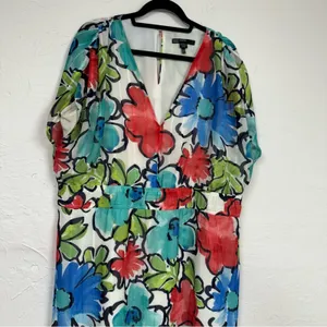 Maggy London Blue Red Floral Print Maxi Dress Womens 18W Boho Casual Eyelet thumbnail 14