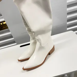White Faux Leather Pointed Toe Knee High Western Boots Womens Size 8 Slouchy thumbnail 3