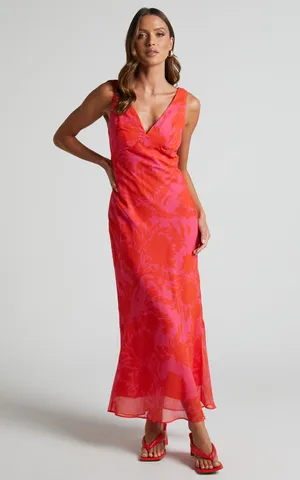 New Showpo Jodie Midi Dress V Neck Slip Dress In Pink Floral Size M MSRP $109 thumbnail 4