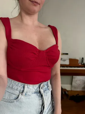 Red Ribbed Bustier Bodysuit thumbnail 3