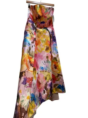 Aidan Mattox Adrianna Pappel Metallic Floral Jacquard Gown Pockets NWT US 6 Flaw thumbnail 3