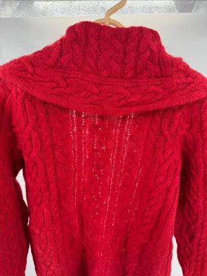 Ralph Lauren Red Cable-Knit cowl neck Cardigan S open front wool mohair angora thumbnail 3