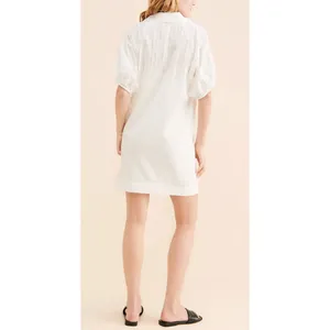 Anthropologie White V-Neck‎ Tiered Sleeve Tunic Dress Textured Collared Medium thumbnail 2