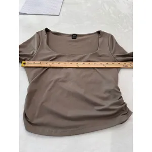 SHEIN Womens Taupe Brown Square Neck Ruched Side Long Sleeve Crop Top Size L thumbnail 3