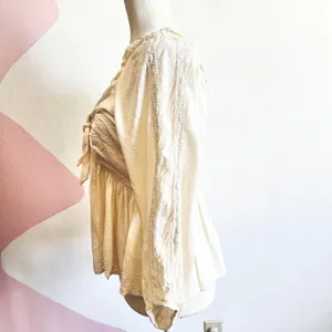 White Puff Sleeve Top Milkmaid Boho‎ Flowy Festival Renaissance Medium thumbnail 3