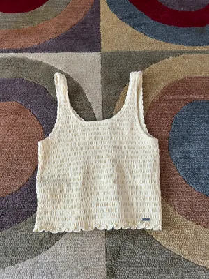 Hollister y2k Style Yellow Ruched Lettuce Edge Crop Tank Top Small thumbnail 2