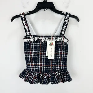 FANM MON Tweed Tartan Plaid Embroidered Square Neck Peplum Top XS NWT thumbnail 4