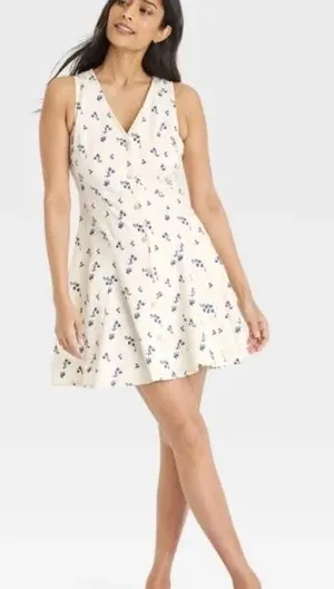 Mediterranean Blue Floral Mini Dress  thumbnail 1