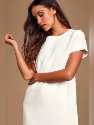 Lulus NWT Women Medium Ivory Shift Mini Dress Minimalist Quiet Luxury Clean Girl thumbnail 6