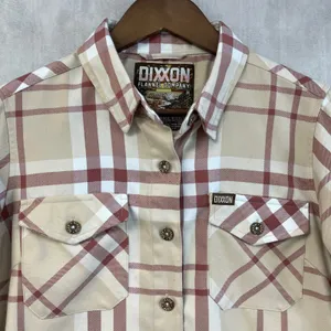 Dixxon Flannel Company The Burleigh Plaid Shirt Women Medium Tan‎ Red Minimalist thumbnail 3
