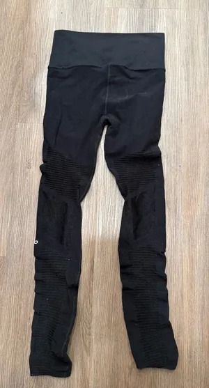Alo Yoga Womens Black Moto High Waist Ribbed Mesh Inset Leggings Size Medium thumbnail 1